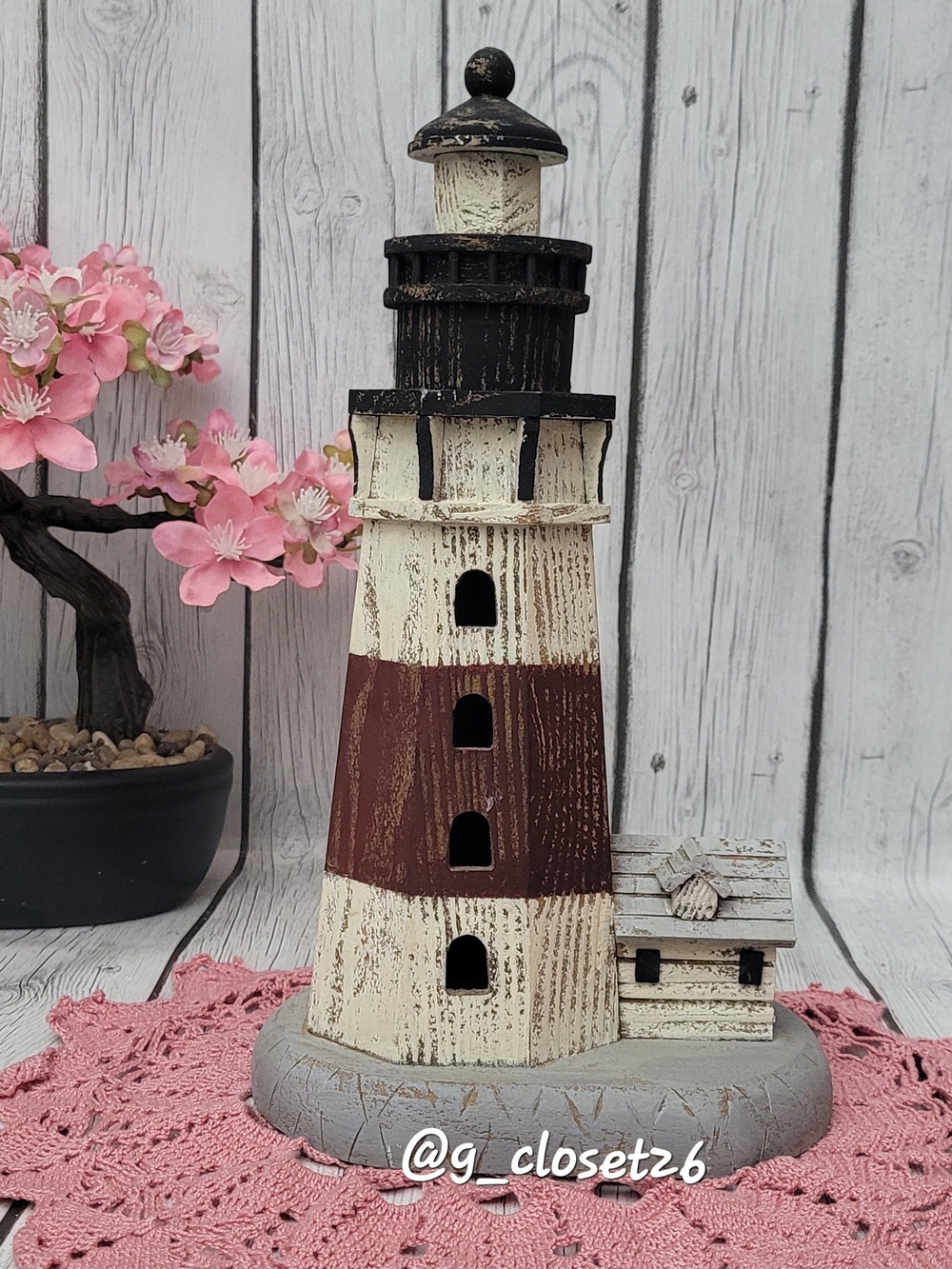 Rustic Cream and Brown Lighthouse Home Accent